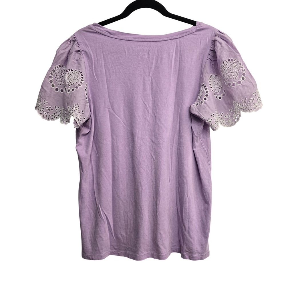 Talbots Plus Lavender Eyelet Sleeve Top XL Cottagecore Boho Feminine Soft Girl - Picture 7 of 7